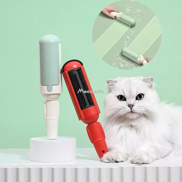 This creative showcases a lint remover tool alongside a cat, using clean studio photography to highlight both the product and the problem it solves.