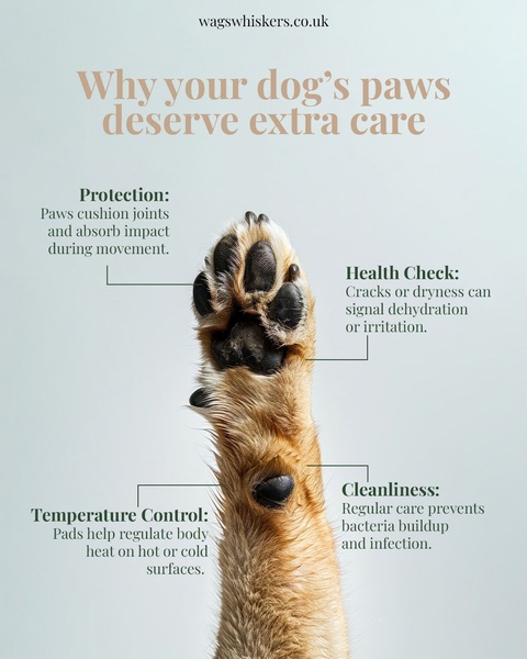 An educational infographic style ad highlighting the importance of regular paw maintenance for dogs.