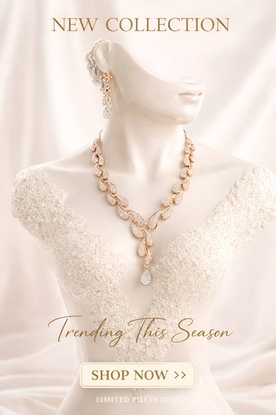 A refined product hero shot featuring a gold necklace set on a mannequin bust, emphasizing a minimalist, premium brand aesthetic.