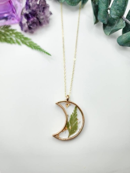 Crescent Moon Pressed Fern Necklace