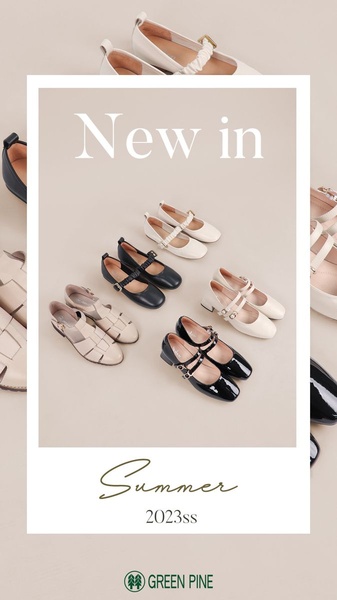 A clean, minimalist 9:16 layout showcasing a variety of new season Mary Jane shoe styles in a soft neutral palette.