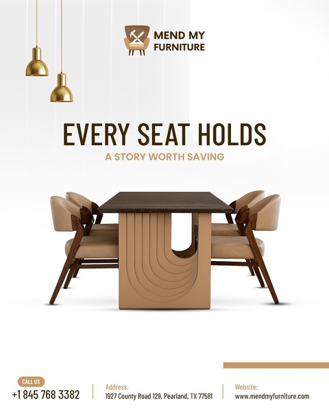 A high-end dining table and chair set presented in a clean, minimalist studio setting with warm gold accent lighting.