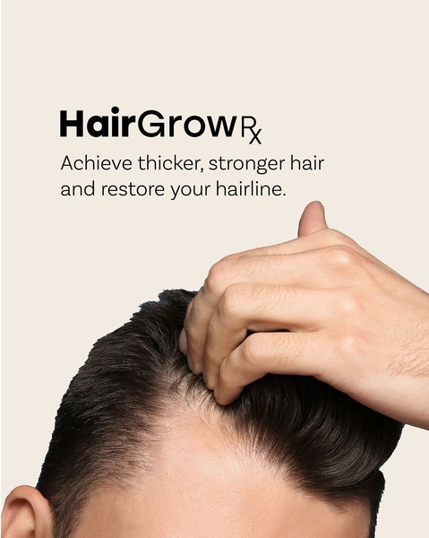 A clean, minimalist 4:5 ad creative featuring a close-up of a person touching their hair with benefit-focused text to communicate hair restoration.