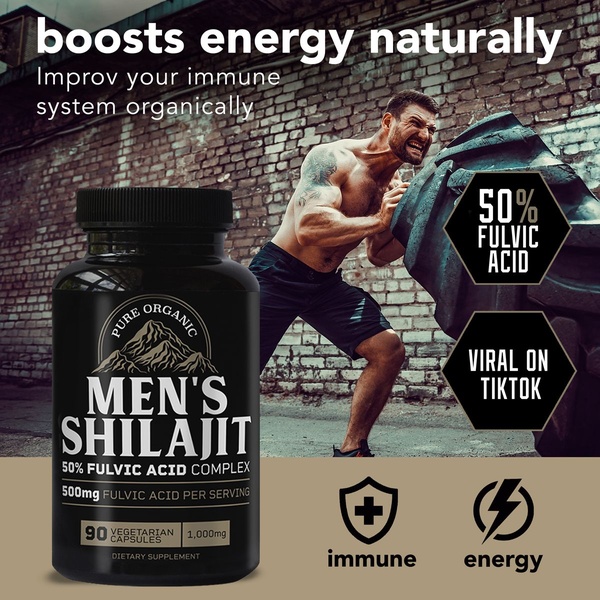 A high-intensity ad featuring a fit man working out paired with clear, benefit-driven bullet points for a supplement product.
