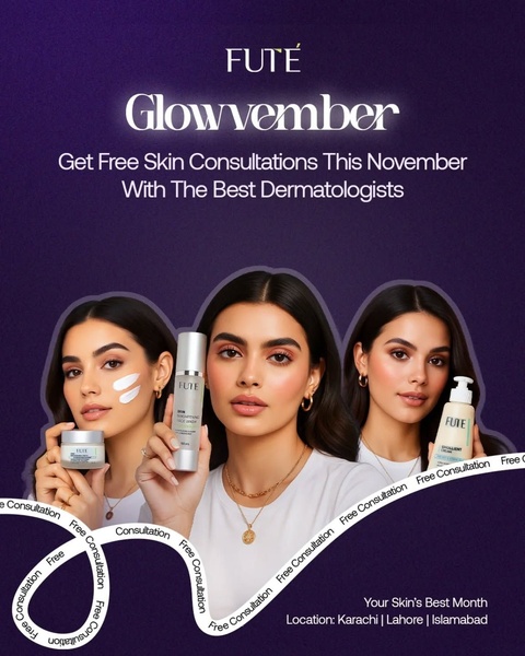 A seasonal promotion visual featuring skincare products and professional dermatological consultation offers for the month of November.