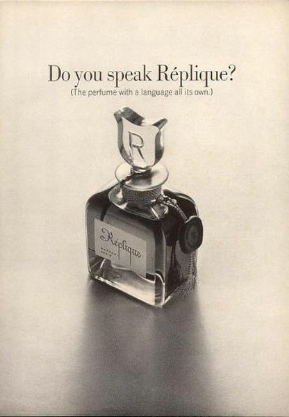 A classic minimalist product shot featuring a perfume bottle, focusing on elegance, brand identity, and a provocative headline.