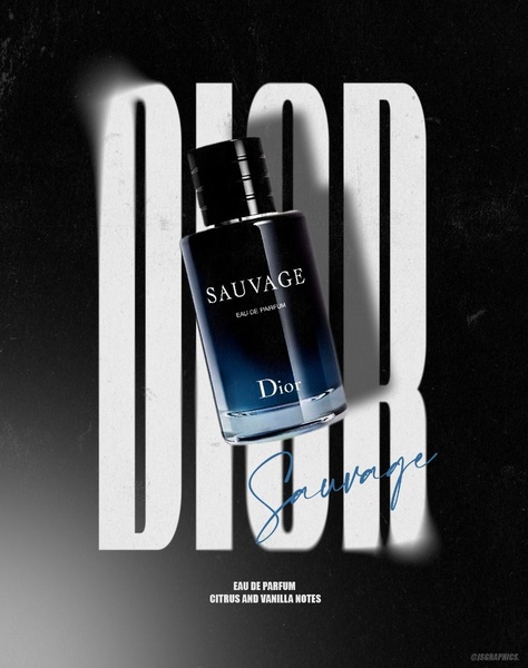 A high-contrast, professional product hero shot featuring perfume set against bold, oversized typography for maximum brand impact.