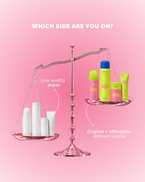 A high-contrast comparison visual featuring a physical scale to differentiate branded skincare products from generic alternatives.