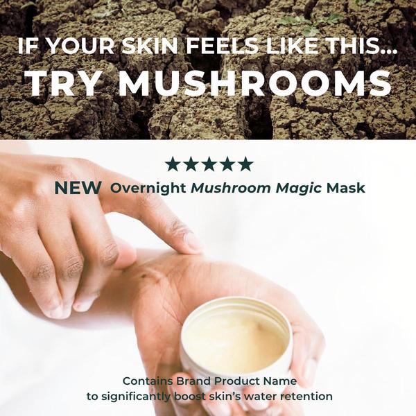 face mask, skincare mask, facial mask, overnight mask, mushroom mask, beauty mask, skin treatment, new arrival, product launch, lifestyle, trustworthy, fresh, brown, neutral