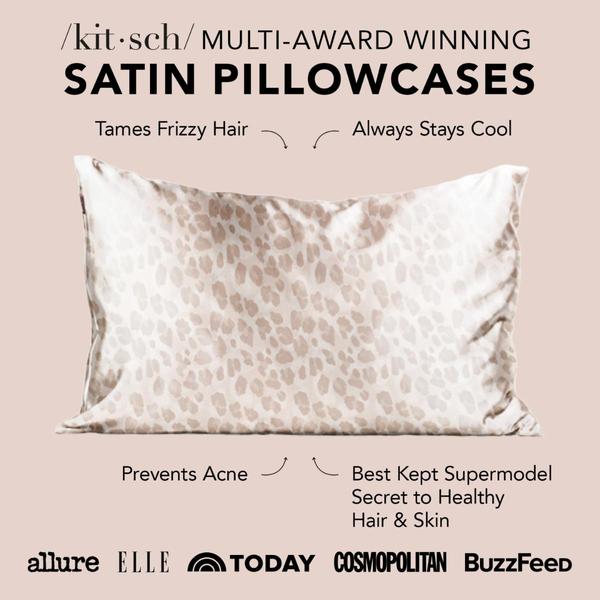 A high-performing, clean-aesthetic ad for a satin pillowcase that uses clear text callouts to highlight major skin and hair benefits.