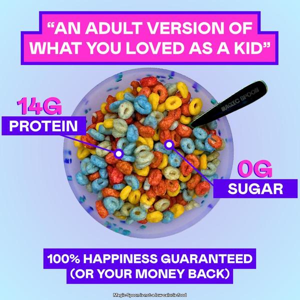 A 1x1 social ad that uses a simple, clean layout to highlight nutritional benefits while connecting with the consumer's emotional nostalgia for cereal.