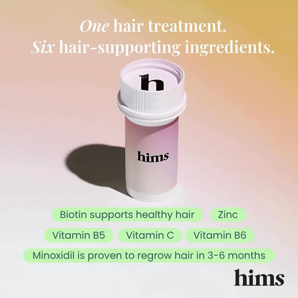 A minimalist studio shot of a pill bottle highlighting six active hair-supporting ingredients with a clear value-based headline.