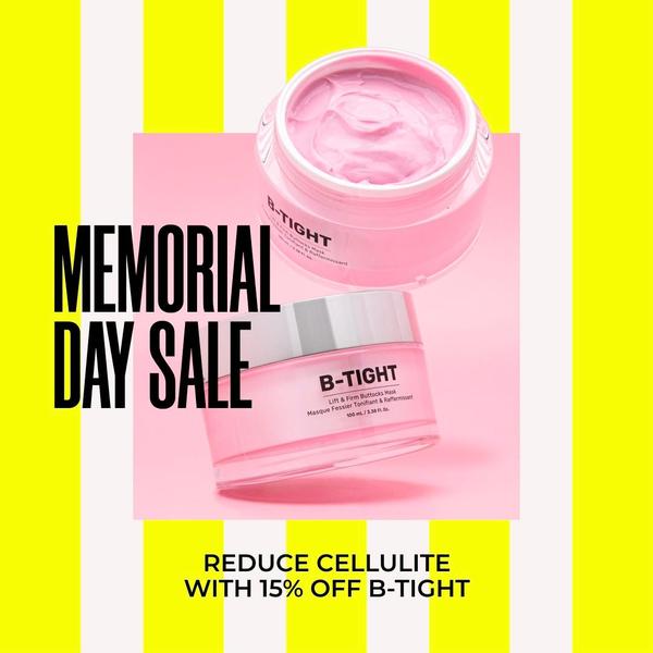 A high-contrast 1:1 square advertisement featuring a product jar and a clear Memorial Day promotional offer.