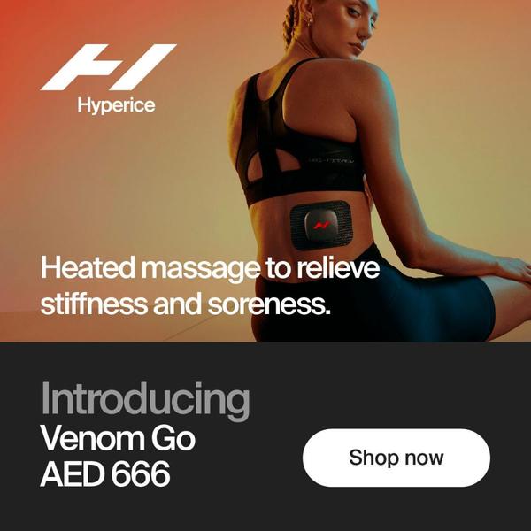 A clean, minimalist 1:1 ad featuring a user wearing a targeted heated massage device, focusing on relief and simplicity.
