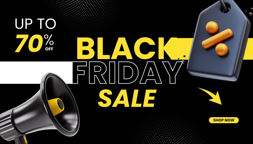 This creative utilizes high-contrast yellow and black aesthetics combined with 3D product elements to stop the scroll during high-volume sales periods.