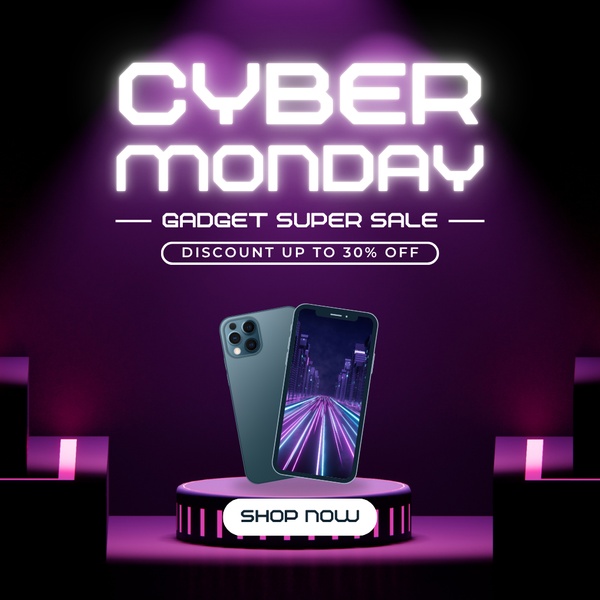 A high-contrast, premium pedestal display featuring a smartphone, designed to drive urgency for seasonal electronics promotions.