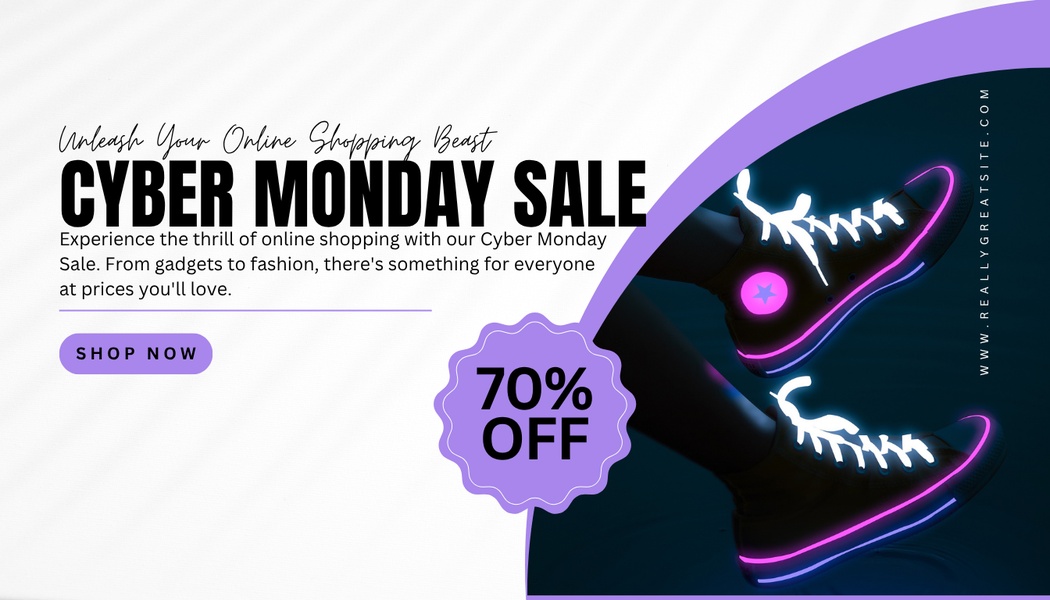 A high-energy, dark-themed sale creative featuring neon-lit footwear with a clear discount overlay.