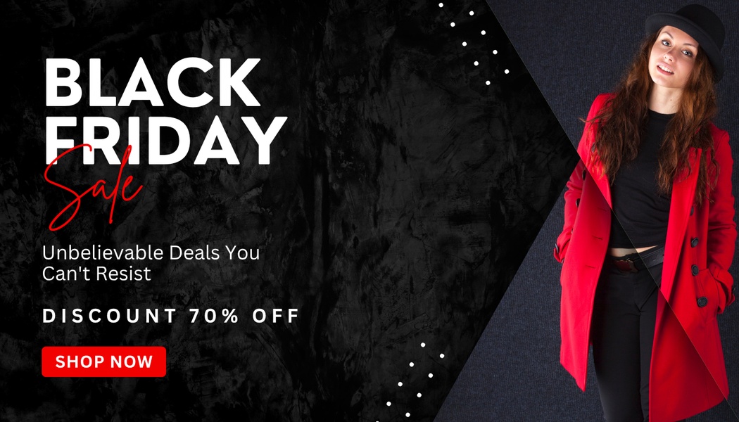 A split-screen creative featuring a bold, high-contrast typography side and a lifestyle product showcase side to maximize Black Friday conversion rates.