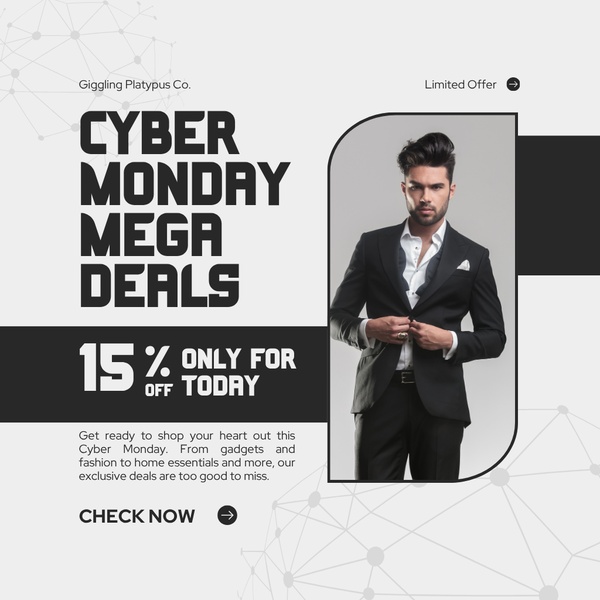 A high-contrast 1:1 square graphic promoting a flash sale on formal menswear with a sleek, minimalist aesthetic.