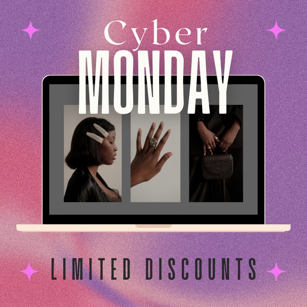 A clean, minimalist 1:1 square ad featuring three distinct close-up shots of jewelry, rings, and accessories on a soft, blurred gradient background.
