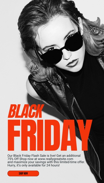 A high-fashion, high-contrast monochrome aesthetic used to drive urgency for a 24-hour flash sale on sunglasses.