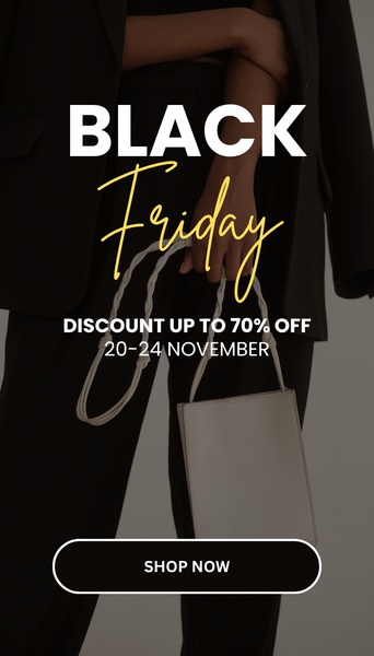 A clean, high-contrast 9:16 vertical mobile ad featuring a professional, minimalist aesthetic to promote a seasonal discount on a luxury handbag.