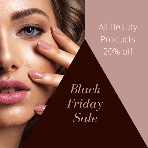 black friday, beauty sale, cosmetics promotion, makeup discount, holiday sale, beauty deals, cosmetics offer, sale promotion, editorial, luxurious, pink, brown