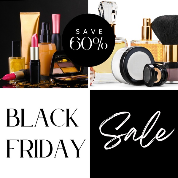 A split-screen composition featuring a 60% discount offer on the top half and a bold Black Friday sale announcement on the bottom.