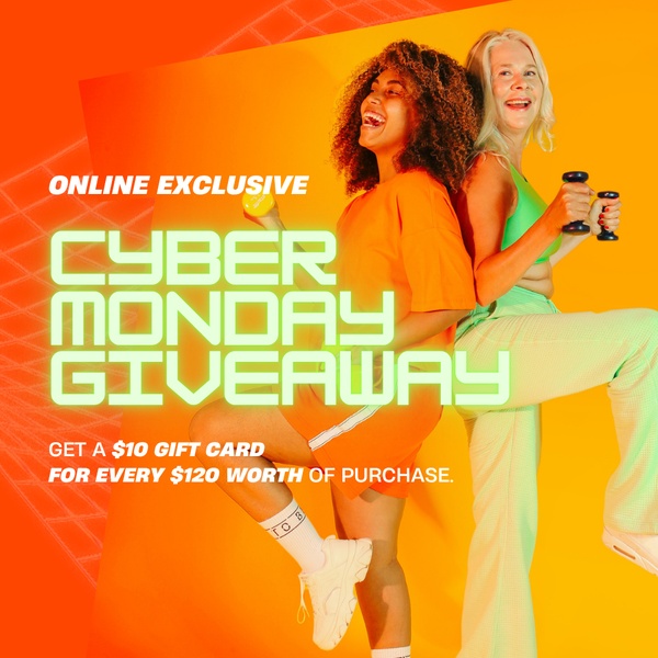 This creative uses a bright, energetic color palette and a clear, high-value offer to incentivize purchases of exercise gear during a sale event.