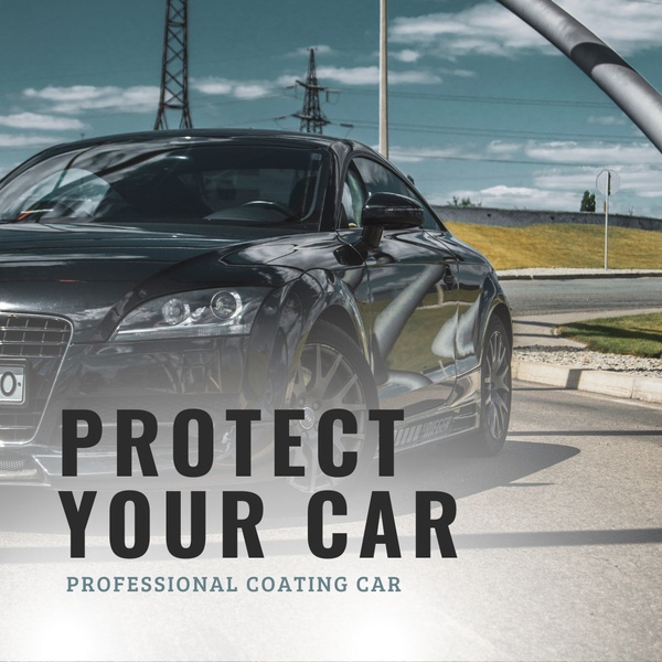 A high-contrast, professional-grade car detailing ad featuring a sleek vehicle that emphasizes surface protection.