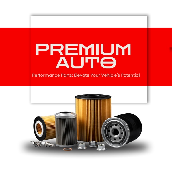 A high-contrast 1:1 image featuring various automotive filter components arranged as a professional hero shot.