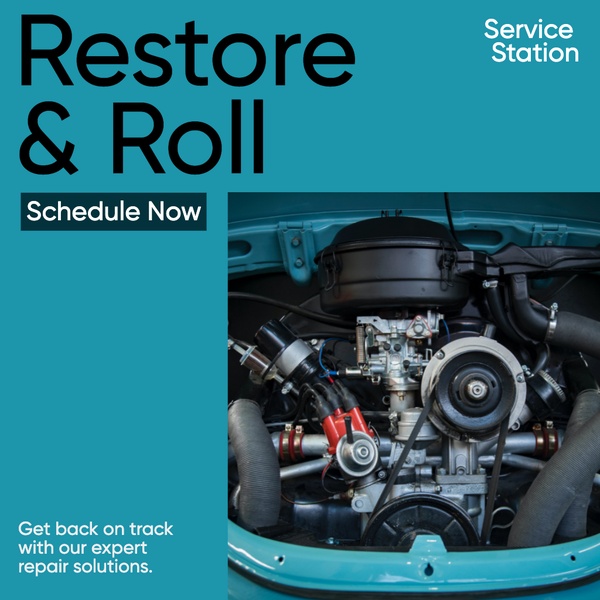A high-contrast ad featuring a clean engine bay shot paired with a clear, direct call to action for repair services.