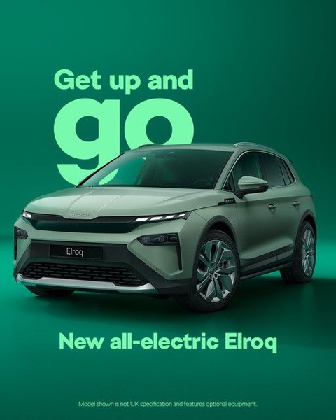 A high-impact, minimalist creative featuring an electric SUV against a vibrant monochromatic green background with a simple, punchy headline.
