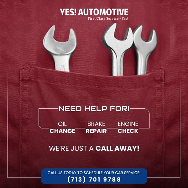 A clean, square-format ad using a close-up of shop tools in a pocket to illustrate professional automotive repair services.