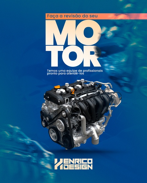 A high-quality 3D render of an automotive engine centered against a bold blue gradient background with clear typography focusing on engine maintenance.