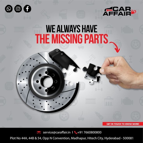 A high-contrast 1:1 graphic showing a car brake rotor being completed by a puzzle piece, emphasizing the brand's role in supplying essential components.