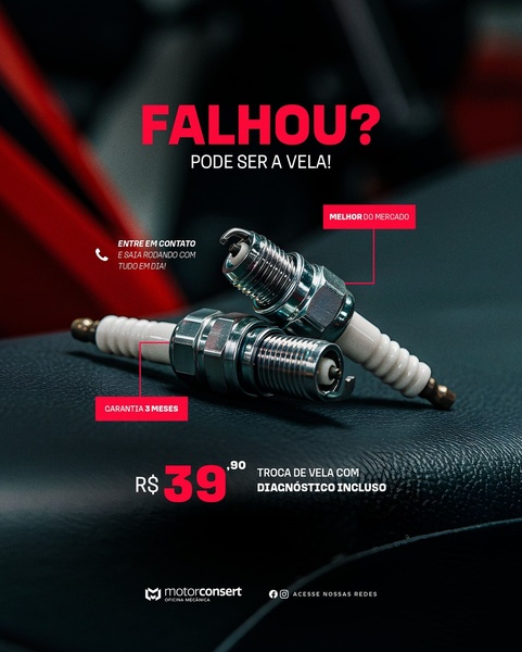 A high-contrast, informative ad featuring two spark plugs with highlighted benefits and a clear problem-solving call to action.