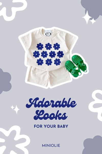 baby clothes, toddler outfit, baby set, infant clothing, baby shirt, baby shorts, kids outfit, brand awareness, minimalist, playful, calm, neutral, blue