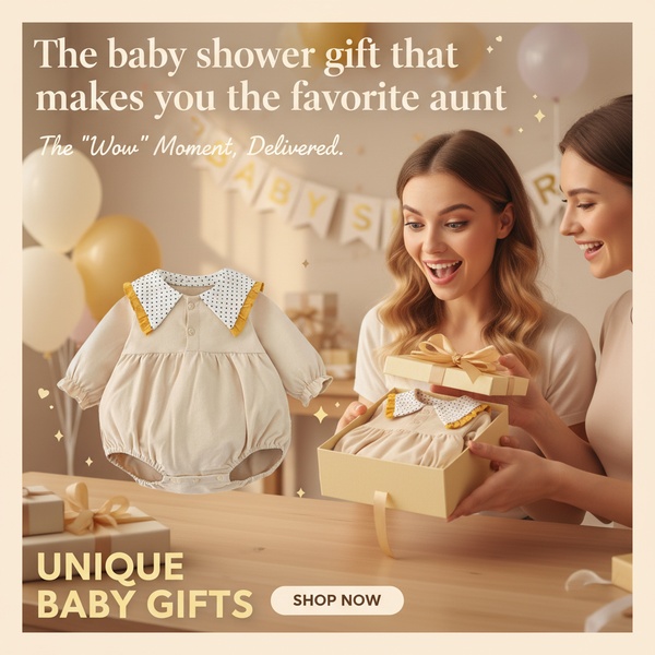 baby romper, infant outfit, baby onesie, baby bodysuit, newborn clothing, baby gift set, product launch, brand awareness, lifestyle, warm, playful, neutral, gold