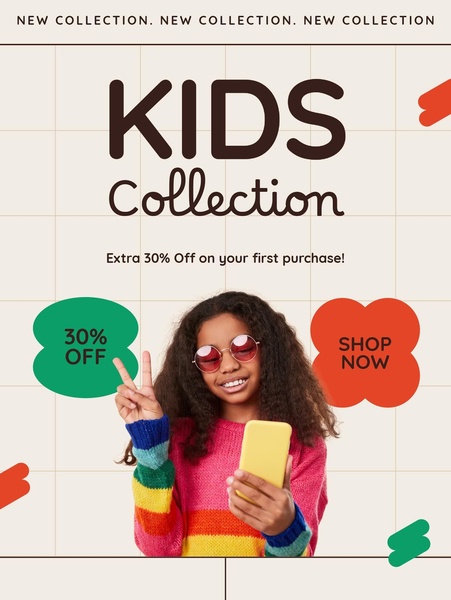 kids clothing, children apparel, youth fashion, kids outfits, children clothing, kids wear, new arrival, sale promotion, modern typography, playful, energetic, neutral, green, orange