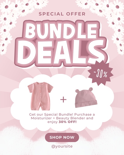 baby clothes, infant outfit, baby romper, baby hat, newborn clothing, baby apparel, toddler clothes, bundle offer, sale promotion, modern typography, playful, warm, pink, pastel