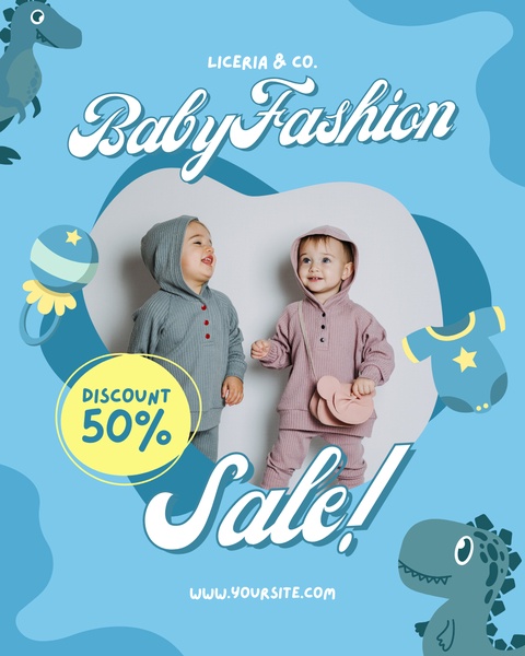 baby clothes, toddler outfits, infant clothing, baby fashion, kids clothing, baby apparel, sale promotion, modern typography, playful, blue, yellow