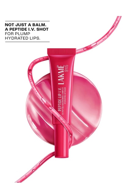 A close-up, high-fashion product shot of a peptide lip balm featuring a clinical I.V. metaphor to emphasize deep hydration and plumping benefits.