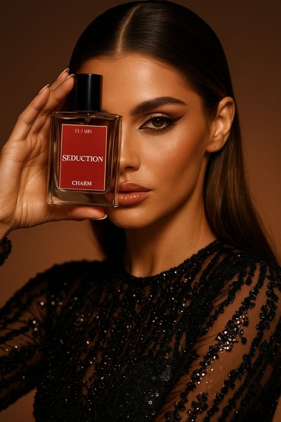 perfume, fragrance, cologne, eau de parfum, scent, product launch, brand awareness, editorial, luxurious, brown, red, black