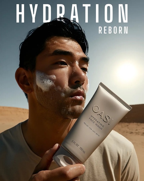 face wash, facial cleanser, hydrating face wash, men's face wash, skincare cleanser, product launch, editorial, luxurious, neutral