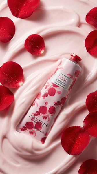 hand cream, hand lotion, moisturizer, skincare cream, body lotion, product launch, minimalist, luxurious, warm, red, pink