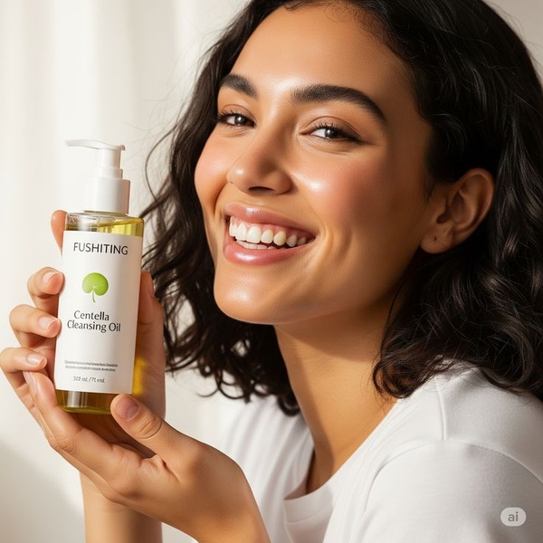 cleansing oil, facial cleanser, makeup remover, face oil, skincare oil, centella oil, oil cleanser, product launch, brand awareness, lifestyle, warm, trustworthy, neutral, yellow
