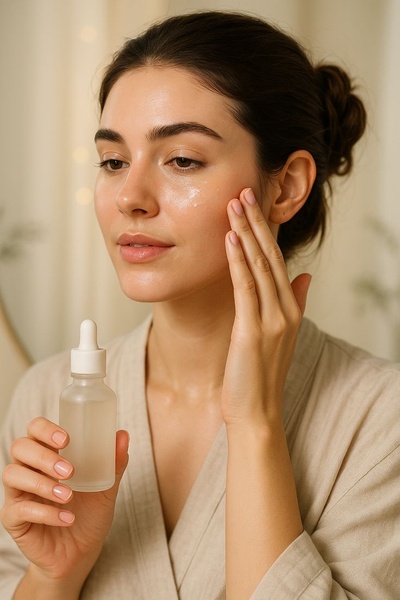 facial serum, face serum, skincare serum, beauty serum, anti-aging serum, hydrating serum, skin treatment, product launch, lifestyle, calm, trustworthy, neutral