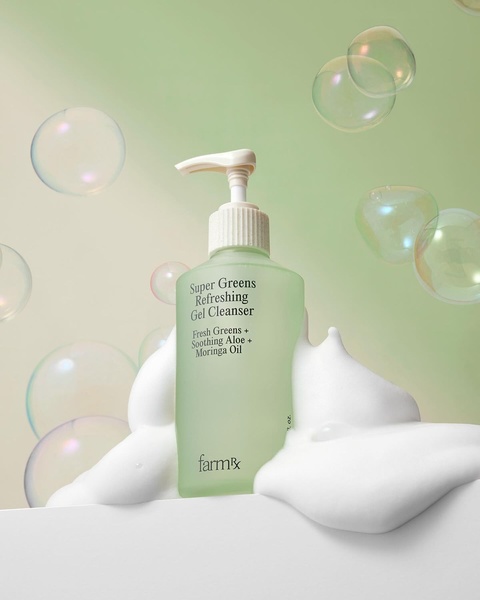 facial cleanser, gel cleanser, face wash, cleansing gel, skincare cleanser, refreshing cleanser, green cleanser, product launch, minimalist, fresh, calm, green, neutral