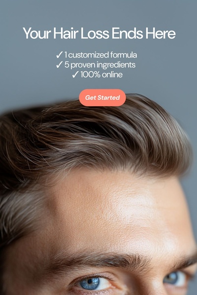 A high-contrast, text-overlay ad featuring a close-up of a human scalp to emphasize the benefit of a personalized hair loss treatment solution.